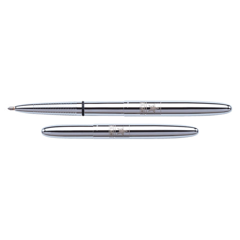 A600AF - Chrome Bullet Space Pen w/ American Flag Emblem - Laser engrave or imprint up to four colors a logo, tagline, etc.