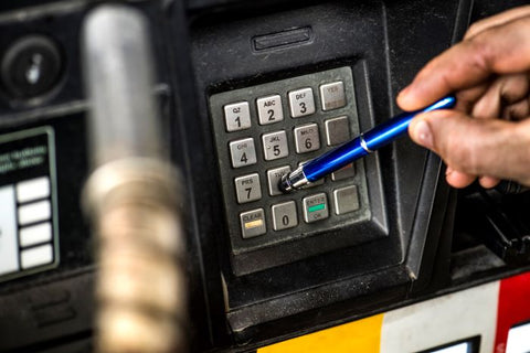 ABG1/S - Blue Bullet Grip Space Pen w/ Stylus - Laser engrave or imprint up to four colors a logo, tagline, etc.