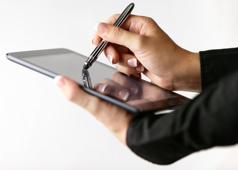 ABGC/S - Chrome Bullet Grip Space Pen w/ Stylus - Laser engrave or imprint up to four colors a logo, tagline, etc.