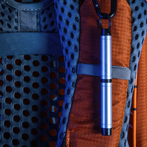 ABP - Clear Anodized Aluminum Backpacker Space Pen with Key Chain - Laser engrave or imprint up to four colors a logo, tagline, etc.