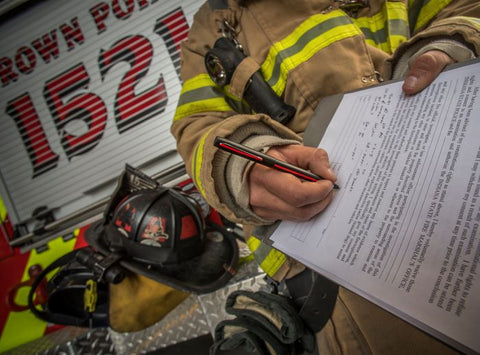 AM4BFFR - Non-Reflective Matte Black Firefighter Cap-O-Matic Space Pen - Laser engrave or imprint up to four colors a logo, tagline, etc.