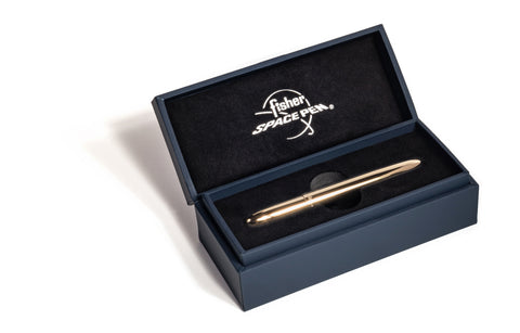 A400TNCL - Soalr Flare Gold Titanium Nitride Bullet Space Pen w/ Chrome Clip - Laser engrave or imprint up to four colors a logo, tagline, etc.