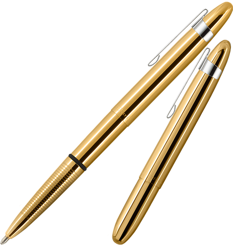 A400TNCL - Soalr Flare Gold Titanium Nitride Bullet Space Pen w/ Chrome Clip - Laser engrave or imprint up to four colors a logo, tagline, etc.