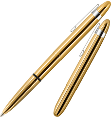 A400TNCL - Soalr Flare Gold Titanium Nitride Bullet Space Pen w/ Chrome Clip - Laser engrave or imprint up to four colors a logo, tagline, etc.