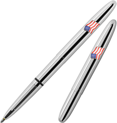 A600AF - Chrome Bullet Space Pen w/ American Flag Emblem - Laser engrave or imprint up to four colors a logo, tagline, etc.