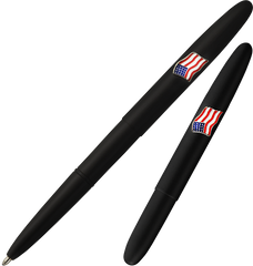 A600BAF - Matte Black Bullet Space Pen w/ American Flag Emblem - Laser engrave or imprint up to four colors a logo, tagline, etc.