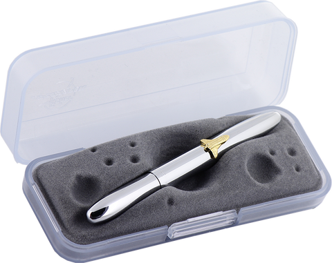 A600SH - Chrome Bullet Space Pen w/ Gold Shuttle Emblem - Laser engrave or imprint up to four colors a logo, tagline, etc.