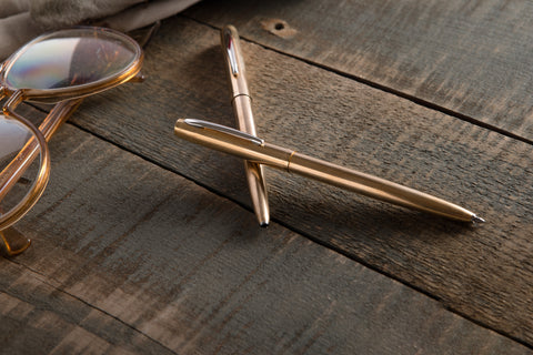 AM4RAW - Raw Brass 'M4' Cap-O-Matic Space Pen w/ Chroem Accents