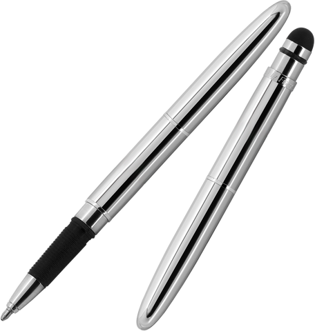 ABGC/S - Chrome Bullet Grip Space Pen w/ Stylus - Laser engrave or imprint up to four colors a logo, tagline, etc.