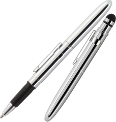 ABGCCL/S - Chrome Bullet Grip Space Pen w/ Stylus and Chrome Clip - Laser engrave or imprint up to four colors a logo, tagline, etc.