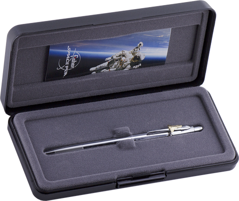 ACH4SH - Chrome Shuttle Space Pen w/ Gold Shuttle Emblem - Laser engrave or imprint up to four colors a logo, tagline, etc.