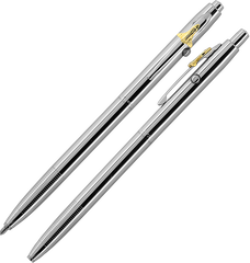 ACH4SH - Chrome Shuttle Space Pen w/ Gold Shuttle Emblem - Laser engrave or imprint up to four colors a logo, tagline, etc.