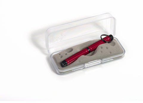 ABP/R – Red Anodized Aluminum Backpacker Pen with Key Chain - Laser engrave or imprint up to four colors a logo, tagline, etc.