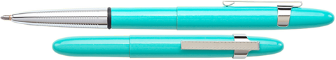 A400TBLCL - Tahitian Blue Bullet Space Pen w/ Chrome Clip - Laser engrave or imprint up to four colors a logo, tagline, etc.