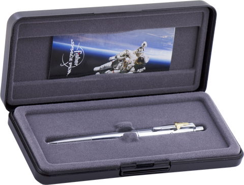 AAG7SH - Chrome Astronaut Space Pen w/ Gold Shuttle Emblem - Laser engrave or imprint up to four colors a logo, tagline, etc.