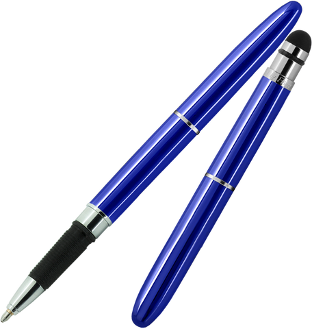 ABG1/S - Blue Bullet Grip Space Pen w/ Stylus - Laser engrave or imprint up to four colors a logo, tagline, etc.