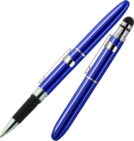 ABG1CL/S - Blue Bullet Grip Space Pen w/ Stylus and Chrome Clip - Laser engrave or imprint up to four colors a logo, tagline, etc.