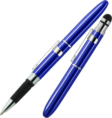 ABG1CL/S - Blue Bullet Grip Space Pen w/ Stylus and Chrome Clip - Laser engrave or imprint up to four colors a logo, tagline, etc.
